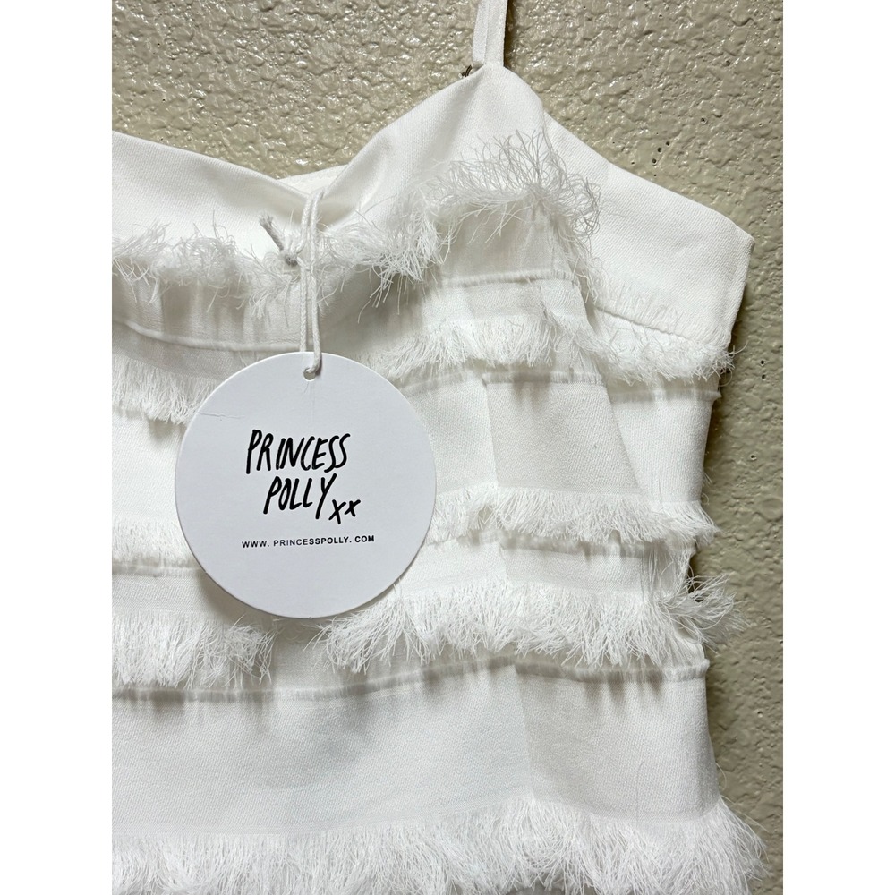 Princess Polly Molina White Fringe Tiered Mini Dress NWT Size 6 - Picture 7 of 9